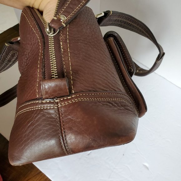 Coach Hamptons Pebbled Leather Dome Satchel Handbag F13963 Brown - Picture 5 of 11